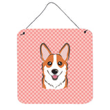 Caroline'S Treasures Bb1254Ds66 Checkerboard Pink Corgi Aluminum Metal Wall Or Door Hanging Prints, 6 X 6