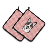 Caroline'S Treasures Checkerboard Pink Corgi Pair Of Pot Holders Bb1255Pthd, 7.5Hx7.5W, Multicolor