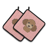 Caroline'S Treasures Checkerboard Pink Chocolate Brown Poodle Pair Of Pot Holders Bb1256Pthd, 7.5Hx7.5W, Multicolor