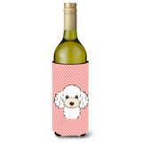 Checkerboard Pink White Poodle Wine Bottle Beverage Insulator Hugger Bb1257Literk