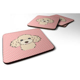 Caroline'S Treasures Bb1258Fc Checkerboard Pink Buff Poodle Foam Coaster (Set Of 4), 3.5 H X 3.5 W, Multicolor