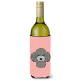 Checkerboard Pink Silver Gray Poodle Wine Bottle Beverage Insulator Hugger Bb1259Literk