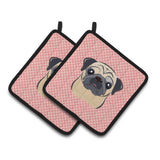 Caroline'S Treasures Checkerboard Pink Fawn Pug Pair Of Pot Holders Bb1262Pthd, 7.5Hx7.5W, Multicolor