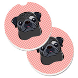 Caroline'S Treasures Checkerboard Pink Black Pug Set Of 2 Cup Holder Car Coasters Bb1263Carc, 2.56, Multicolor