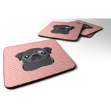 Caroline'S Treasures Bb1263Fc Checkerboard Pink Black Pug Foam Coaster (Set Of 4), 3.5 H X 3.5 W, Multicolor