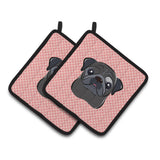 Caroline'S Treasures Checkerboard Pink Black Pug Pair Of Pot Holders Bb1263Pthd, 7.5Hx7.5W, Multicolor