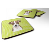 Caroline'S Treasures Bb1264Fc Checkerboard Lime Green Jack Russell Terrier Foam Coaster (Set Of 4), 3.5 H X 3.5 W, Mul