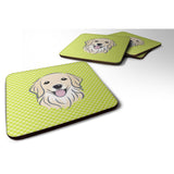 Caroline'S Treasures Bb1267Fc Checkerboard Lime Green Golden Retriever Foam Coaster (Set Of 4), 3.5 H X 3.5 W, Multico