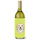 Checkerboard Lime Green Golden Retriever Wine Bottle Beverage Insulator Hugger Bb1267Literk