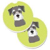 Caroline'S Treasures Checkerboard Lime Green Schnauzer Set Of 2 Cup Holder Car Coasters Bb1268Carc, 2.56, Multicolor