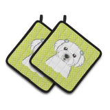 Caroline'S Treasures Checkerboard Lime Green Maltese Pair Of Pot Holders Bb1270Pthd, 7.5Hx7.5W, Multicolor