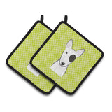 Caroline'S Treasures Checkerboard Lime Green Bull Terrier Pair Of Pot Holders Bb1271Pthd, 7.5Hx7.5W, Multicolor
