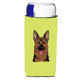 Checkerboard Lime Green German Shepherd Ultra Beverage Insulators For Slim Cans