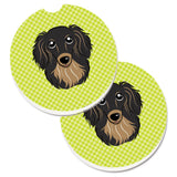 Caroline'S Treasures Checkerboard Lime Green Longhair Black & Tan Dachshund Set Of 2 Cup Holder Car Coasters Bb1275Carc, 2.56,