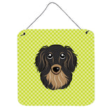 Caroline'S Treasures Checkerboard Lime Green Longhair Black And Tan Dachshund Wall Or Door Hanging Prints, 6 X 6