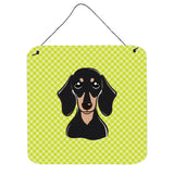 Caroline'S Treasures Checkerboard Lime Green Smooth Black And Tan Dachshund Wall Or Door Hanging Prints, 6 X 6