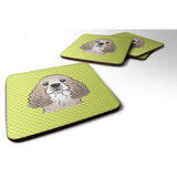 Caroline'S Treasures Bb1278Fc Checkerboard Lime Green Cocker Spaniel Foam Coaster (Set Of 4), 3.5 H X 3.5 W, Multicolo