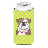 Checkerboard Lime Green English Bulldog Tall Boy Beverage Insulator Hugger Bb1281Tbc