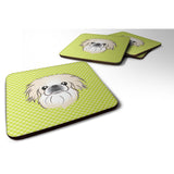 Caroline'S Treasures Bb1283Fc Checkerboard Lime Green Pekingese Foam Coaster (Set Of 4), 3.5 H X 3.5 W, Multicolor