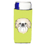 Checkerboard Lime Green Pekingese Ultra Beverage Insulators For Slim Cans Bb1283Muk