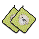 Caroline'S Treasures Checkerboard Lime Green Pekingese Pair Of Pot Holders Bb1283Pthd, 7.5Hx7.5W, Multicolor
