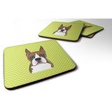 Caroline'S Treasures Bb1285Fc Checkerboard Lime Green Boxer Foam Coaster (Set Of 4), 3.5 H X 3.5 W, Multicolor