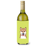 Checkerboard Lime Green Shiba Inu Wine Bottle Beverage Insulator Hugger Bb1287Literk