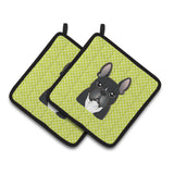 Caroline'S Treasures Checkerboard Lime Green French Bulldog Pair Of Pot Holders Bb1289Pthd, 7.5Hx7.5W, Multicolor