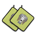 Caroline'S Treasures Checkerboard Lime Green Saluki Pair Of Pot Holders Bb1291Pthd, 7.5Hx7.5W, Multicolor
