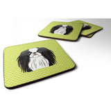 Caroline'S Treasures Bb1292Fc Checkerboard Lime Green Japanese Chin Foam Coaster (Set Of 4), 3.5 H X 3.5 W, Multicolor