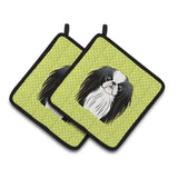 Caroline'S Treasures Checkerboard Lime Green Japanese Chin Pair Of Pot Holders Bb1292Pthd, 7.5Hx7.5W, Multicolor