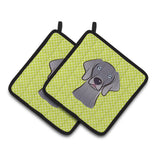Caroline'S Treasures Checkerboard Lime Green Weimaraner Pair Of Pot Holders Bb1293Pthd, 7.5Hx7.5W, Multicolor