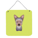 Caroline'S Treasures Checkerboard Lime Green Yorkie Puppy Wall Or Door Hanging Prints, 6 X 6