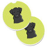 Caroline'S Treasures Checkerboard Lime Green Black Labrador Set Of 2 Cup Holder Car Coasters Bb1297Carc, 2.56, Multicolor