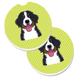 Caroline'S Treasures Checkerboard Lime Green Bernese Mountain Dog Set Of 2 Cup Holder Car Coasters Bb1299Carc, 2.56, Multicolo