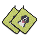 Caroline'S Treasures Checkerboard Lime Green Bernese Mountain Dog Pair Of Pot Holders Bb1299Pthd, 7.5Hx7.5W, Multicolor