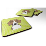 Caroline'S Treasures Bb1301Fc Checkerboard Lime Green Beagle Foam Coaster (Set Of 4), 3.5 H X 3.5 W, Multicolor