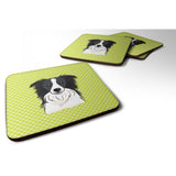 Caroline'S Treasures Bb1303Fc Checkerboard Lime Green Border Collie Foam Coaster (Set Of 4), 3.5 H X 3.5 W, Multicolor
