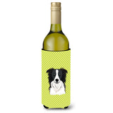 Checkerboard Lime Green Border Collie Wine Bottle Beverage Insulator Hugger Bb1303Literk