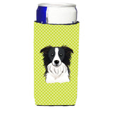 Checkerboard Lime Green Border Collie Ultra Beverage Insulators For Slim Cans