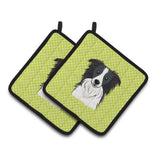 Caroline'S Treasures Checkerboard Lime Green Border Collie Pair Of Pot Holders Bb1303Pthd, 7.5Hx7.5W, Multicolor