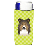 Checkerboard Lime Green Sheltie Ultra Beverage Insulators For Slim Cans Bb1304Muk