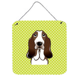 Caroline'S Treasures Checkerboard Lime Green Basset Hound Wall Or Door Hanging Prints, 6 X 6