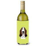 Checkerboard Lime Green Basset Hound Wine Bottle Beverage Insulator Hugger Bb1305Literk