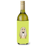 Checkerboard Lime Green Afghan Hound Wine Bottle Beverage Insulator Hugger Bb1306Literk