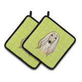 Caroline'S Treasures Checkerboard Lime Green Afghan Hound Pair Of Pot Holders Bb1306Pthd, 7.5Hx7.5W, Multicolor