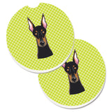 Caroline'S Treasures Checkerboard Lime Green Doberman Set Of 2 Cup Holder Car Coasters Bb1307Carc, 2.56, Multicolor