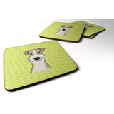 Caroline'S Treasures Bb1309Fc Checkerboard Lime Green Wire Haired Fox Terrier Foam Coaster (Set Of 4), 3.5 H X 3.5 W,