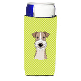 Checkerboard Lime Wire Haired Fox Terrier Ultra Beverage Insulators For Slim Cans