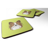 Caroline'S Treasures Bb1310Fc Checkerboard Lime Green Papillon Foam Coaster (Set Of 4), 3.5 H X 3.5 W, Multicolor